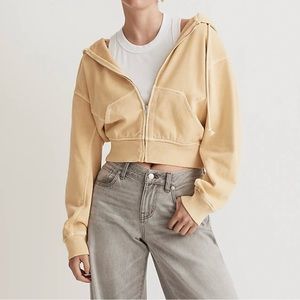 BNWT MADEWELL Zip Front Crop Terry Hoodie size XL light yellow